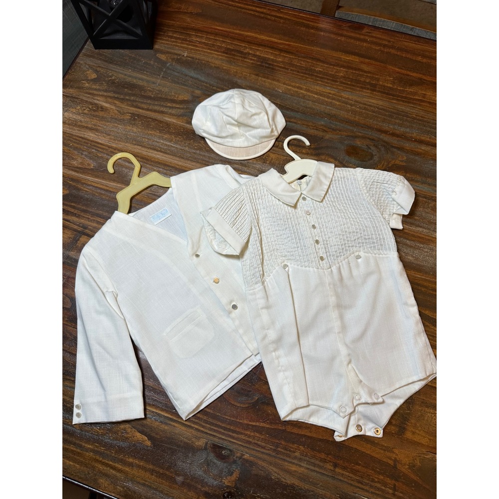 Christening Romper Jacket Hat Set 18-24M Baptism Betti Terrell Vintage White 3pc